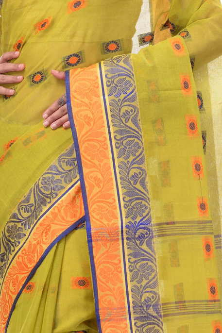 Mastered Yellow Pure Cotton Pushti Desiging Tant Saree (232)
